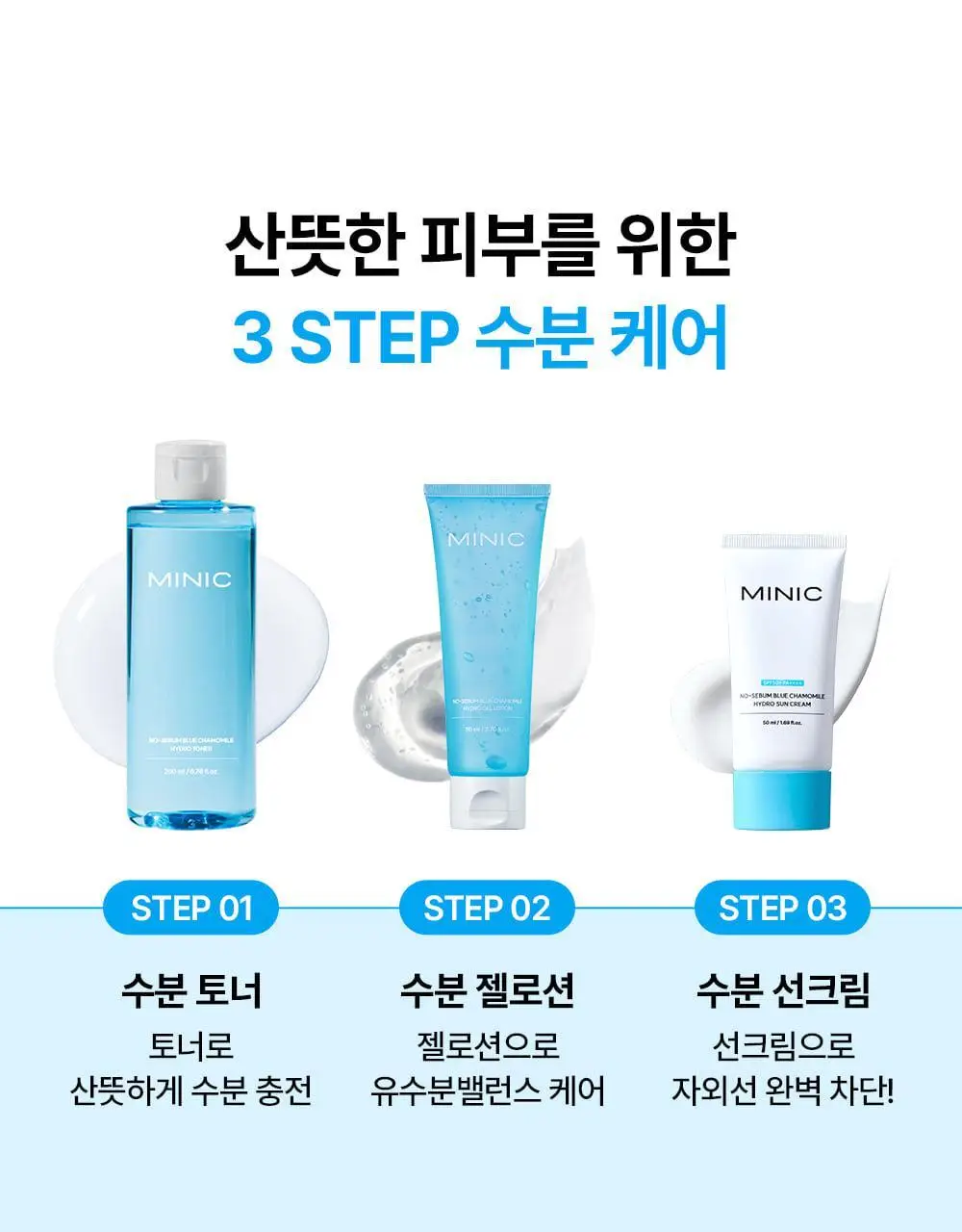 [무기자차/수분쿨링] 미닉 노세범 블루 캐모마일 수분 선크림 50ml 상세페이지 40